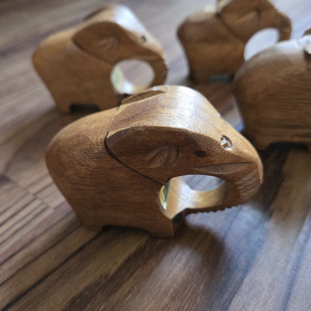 Wooden Elephant Napkin Rings Set Of Four Brown